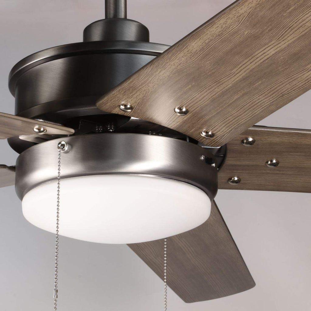 Progress Lighting P2574-8130K Protruding Mount, 5 Driftwood Blades Ceiling fan with 18 watts light, Antique Nickel