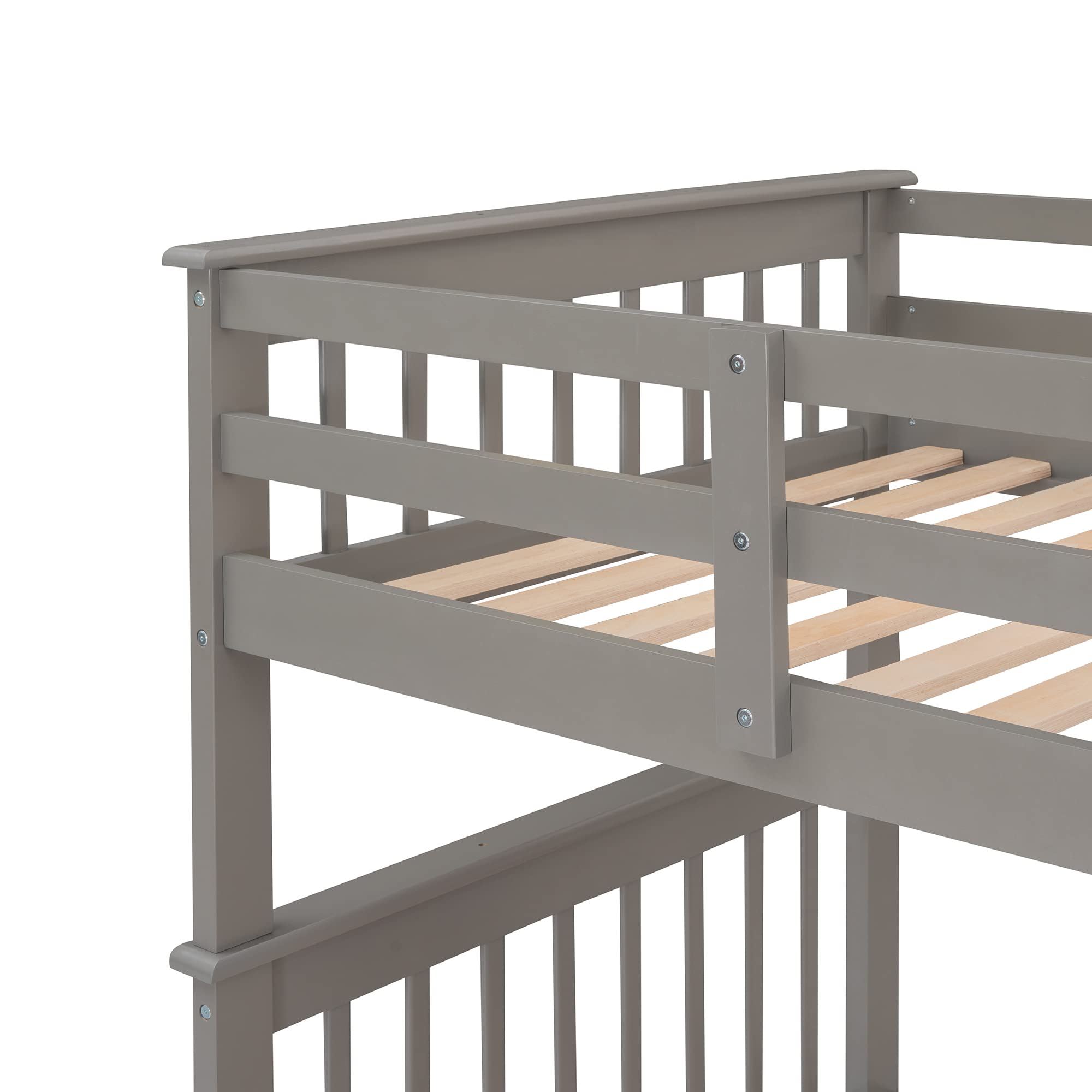Ball & Cast Twin-Over-Twin Bunk Bed with Storage Ladder and Full-Length Guard Rail,Wood Bunkbed w/Slat Support,Space Saving,Bedframe Furniture for Student Dorms,Studio,Gray