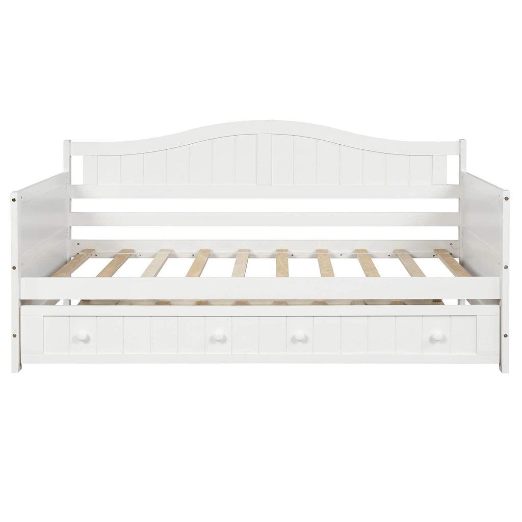 Merax Classic Wood Daybed with Trundle Sofa Bed for Bedroom Living Room,No Box Spring Needed White
