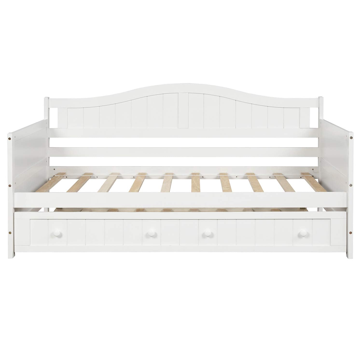 Merax Classic Wood Daybed with Trundle Sofa Bed for Bedroom Living Room,No Box Spring Needed White