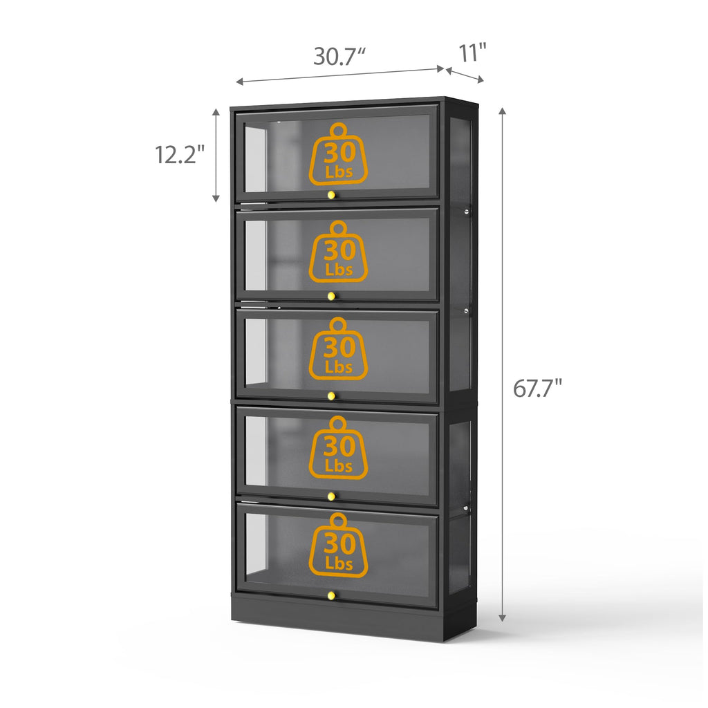 BONITURE Display Cabinet with Acrylic Glass Doors,5-Tiers Curio Cabinet with LED Lighting for Collectibles, Collectibles Toy Organizers Rack & Display Shelf Display Case Storage Cabinet, Black