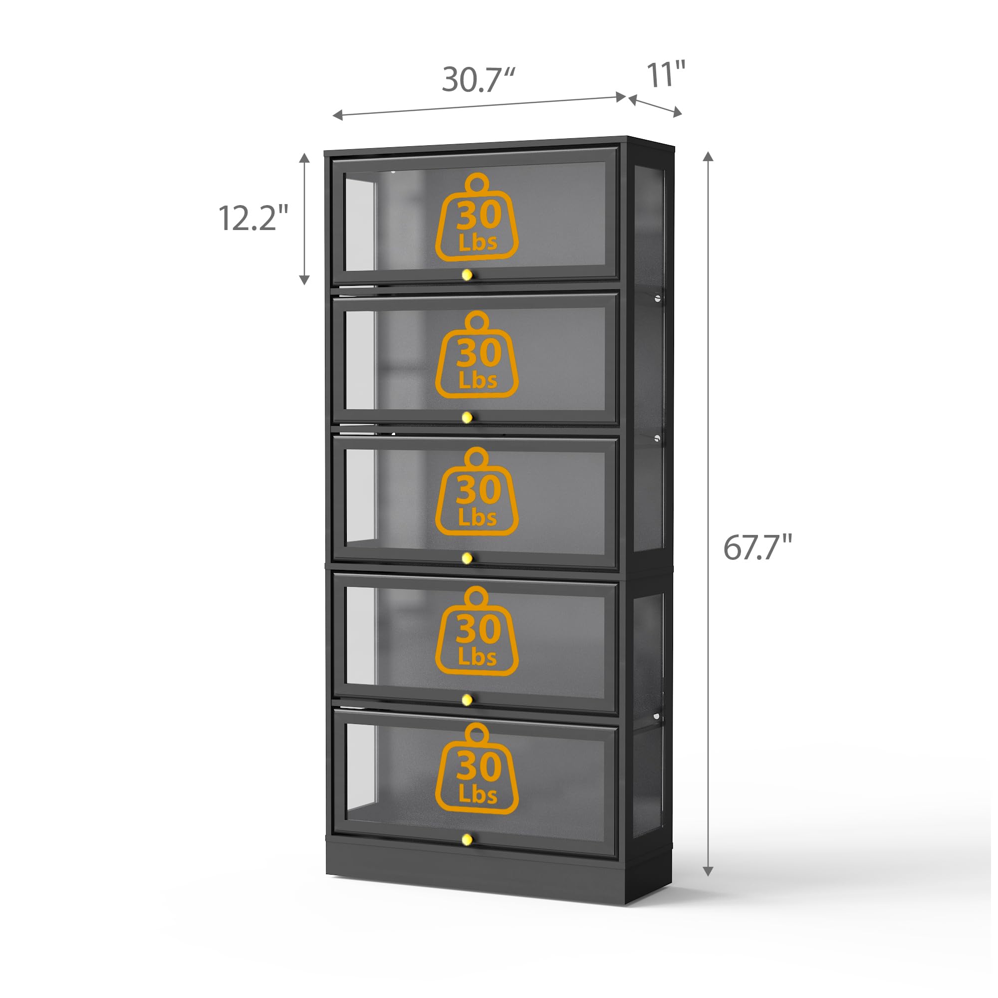 BONITURE Display Cabinet with Acrylic Glass Doors,5-Tiers Curio Cabinet with LED Lighting for Collectibles, Collectibles Toy Organizers Rack & Display Shelf Display Case Storage Cabinet, Black