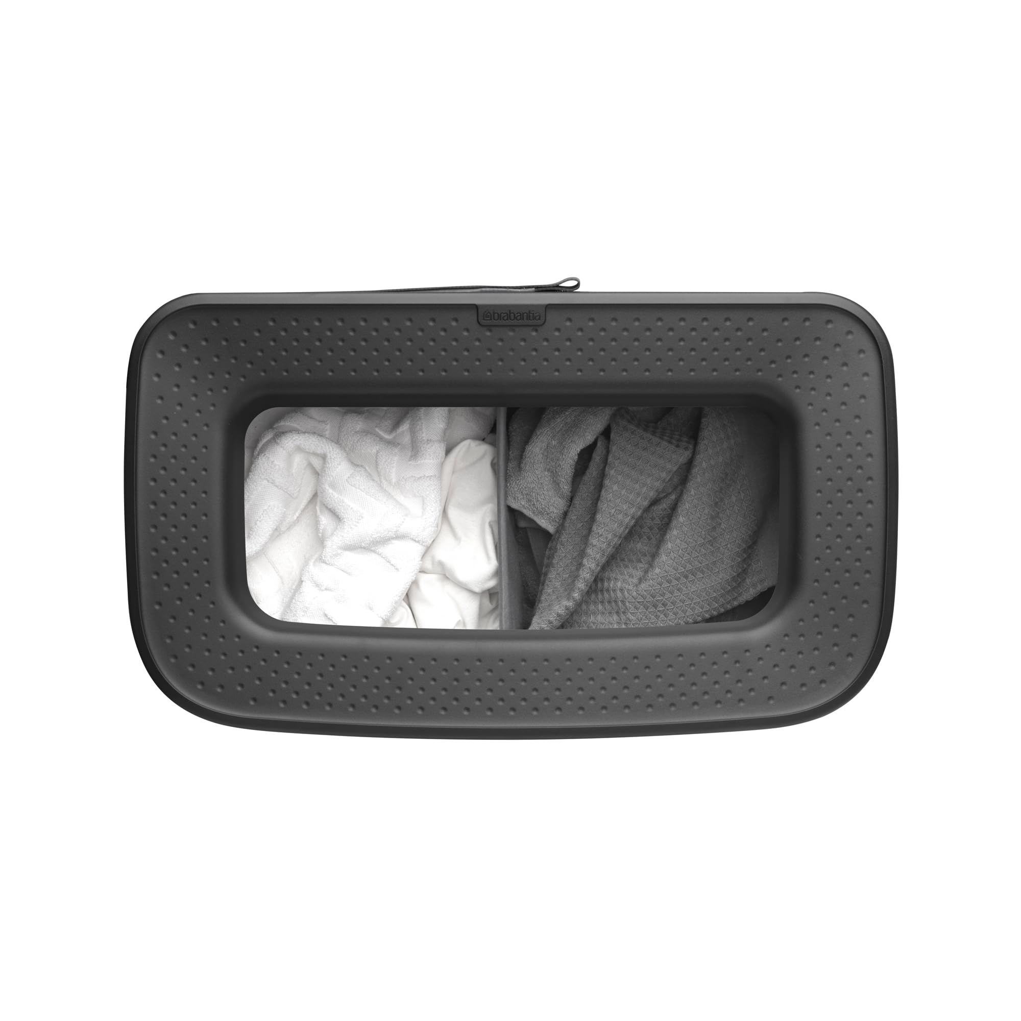 Brabantia Bo Laundry Hamper Hi (White) 2 Compartment Removable Laundry Bag 2 x 12 Gal, Ventilated Stylish Dirty Clothes Holder, Flat Back, Off-the Ground, Anti-Rust Materials for Bathroom Use