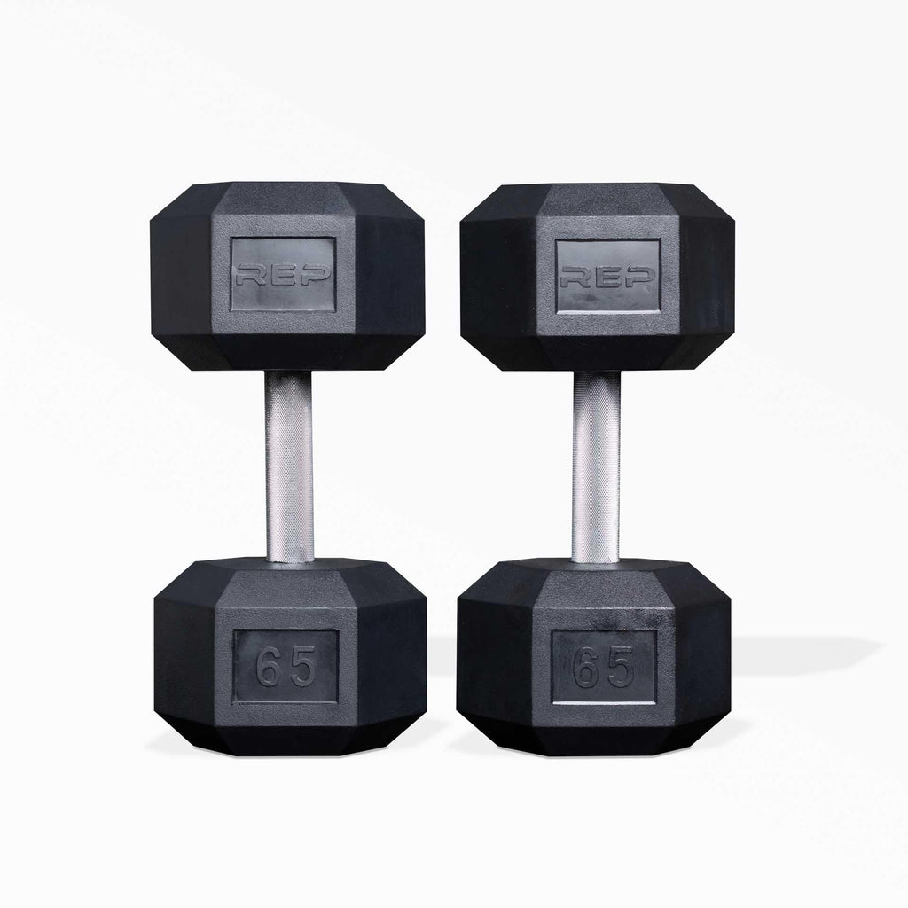 Rep Fitness 55lb-75 lb Dumbbell Set- Rubber Hex, Low Odor, Fully Knurled- Made for Heavy Lifting