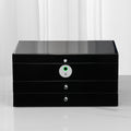 SYENS Jewelry Box with Fingerprint Lock, Black Wood Piano Lacquer Jewellery Organizer Storage Box with Drawer, 3-layer Full Lockable, for Women or Men's gift