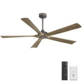 WINGBO 60 Inch Ceiling Fan without Light - 5 Carved Solid Wood Blades, 6-Speed Reversible DC Motor, Noiseless Remote Control Ceiling Fan No Light for Bedroom Living Room Kitchen, Charcoal and Gray