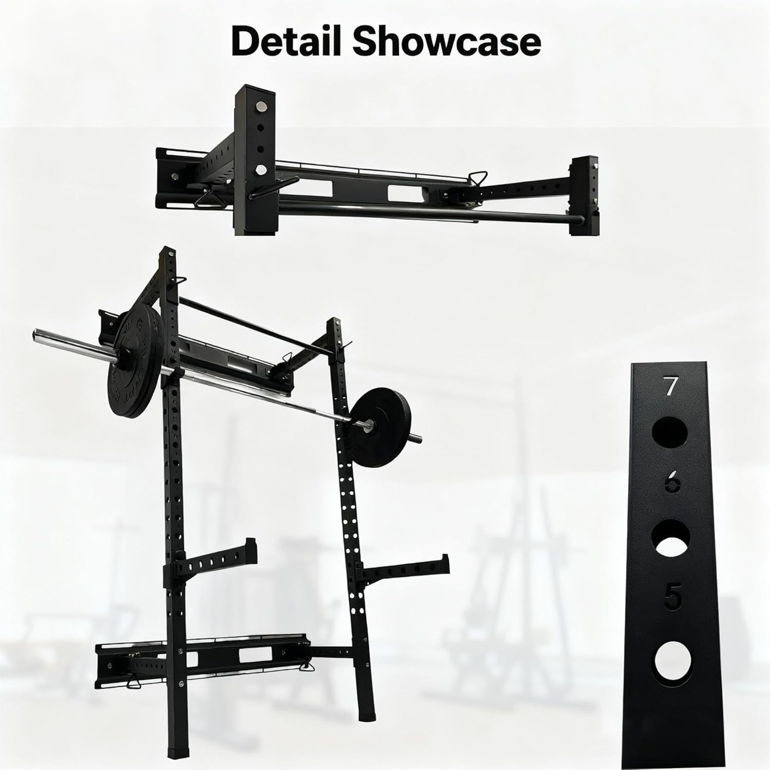 Fitvids Steel Folding Wall Mounted Power Rack Cage with Attachment Accessories - J Hooks and Height Adjustable Pull Up Bar
