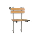 Seachrome Profile Folding Shower Seat with 18 inch Grab Bar, Removable Hanging Bench with Backrest & Legs, Teak Phenolic Seat, Stain Stainless Steel Grab Bar