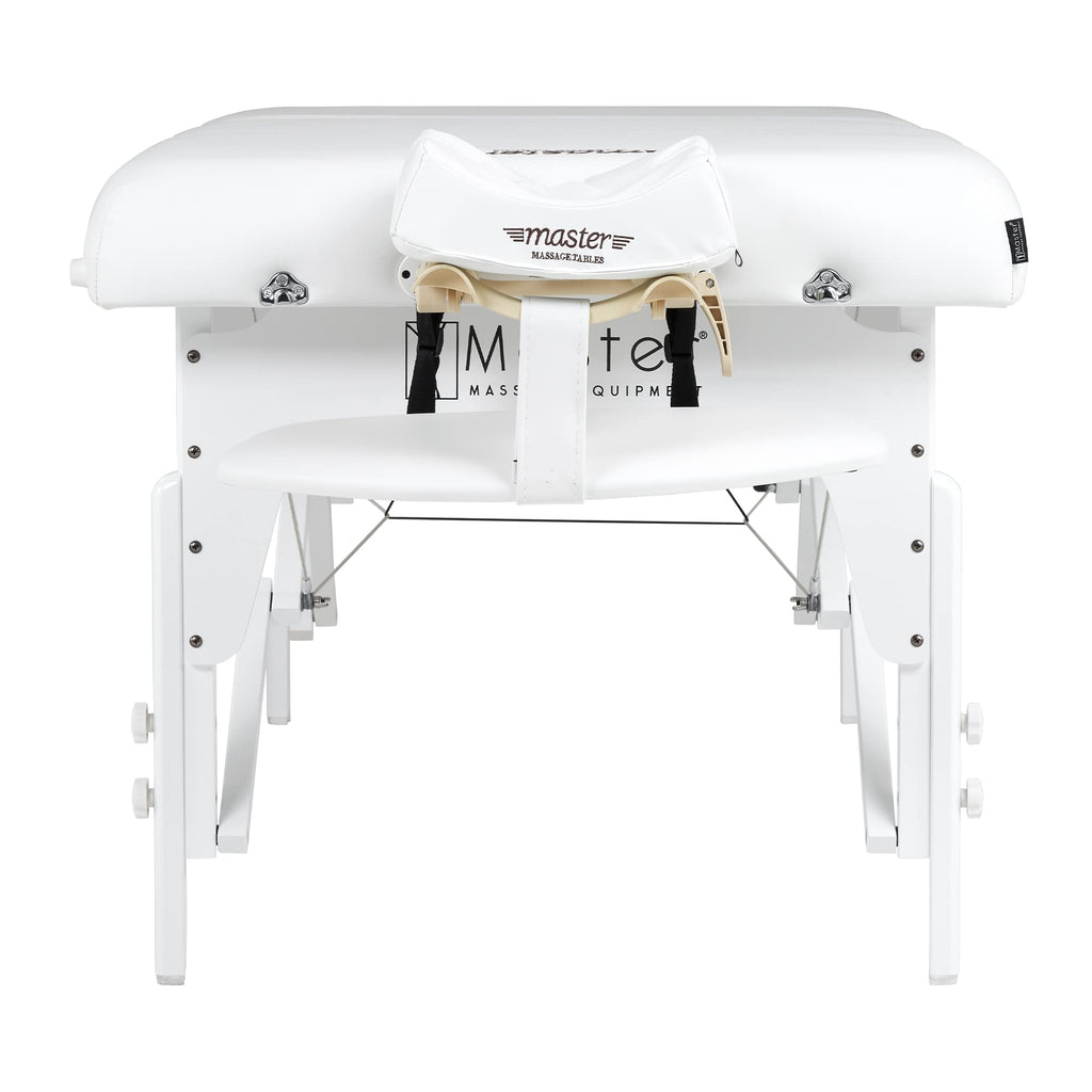 Master Massage 31" Montclair Pro Portable Massage Table Package, Memory Foam Cushioning, Reiki Panels, Shiatsu Cable Release- Tattoo Table, Spa Bed, Facial Bed - White