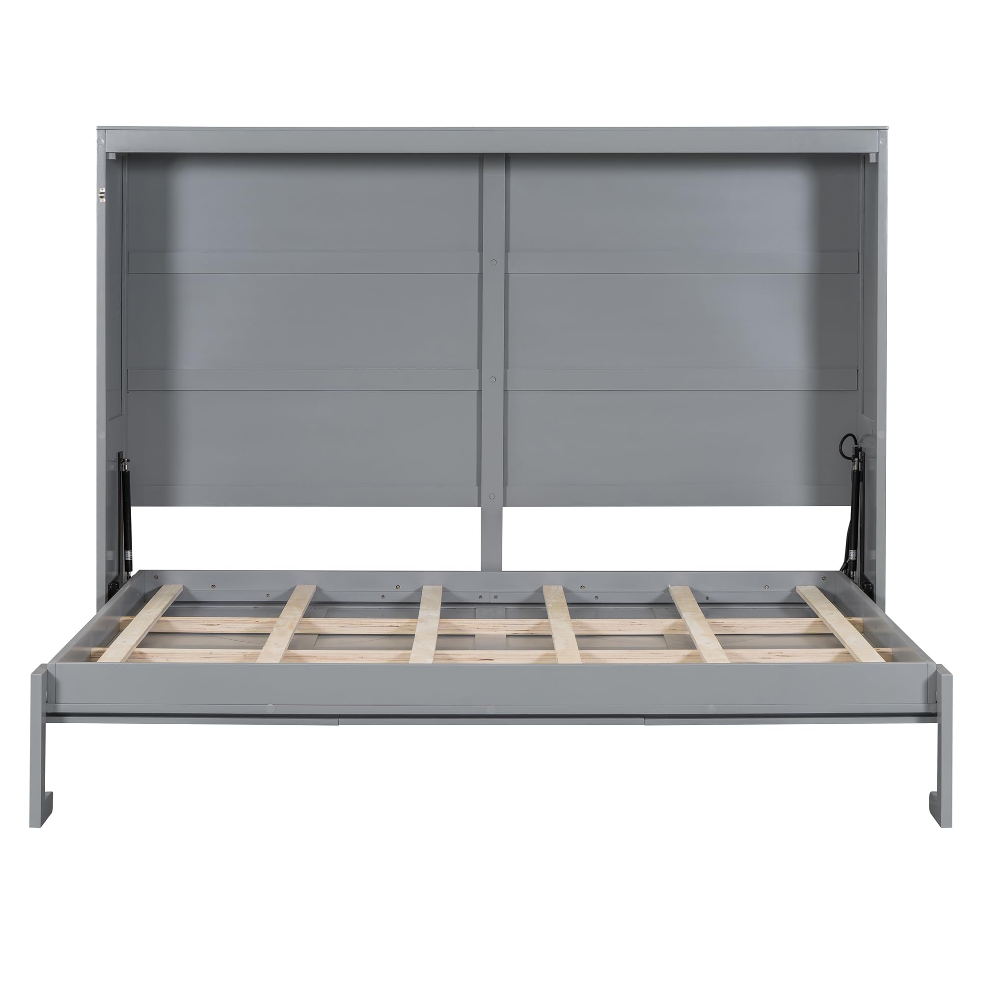 Ball & Cast Full Size Wall Cabinets Murphy Bed with Charging Station and Slat Support,Wood Hideaway Cabinet Platform Beds w/Leg & Lock,can be Folded,Space-Saving,for Small Room,Dorms,Gray
