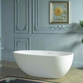 WOODBRIDGE 59" Egg-Shaped Solid Surface Freestanding Soaking Tub, Modern Oval Stone Resin Bathtub with Integrated Slotted Overflow & Drain, Matte White, EST0701