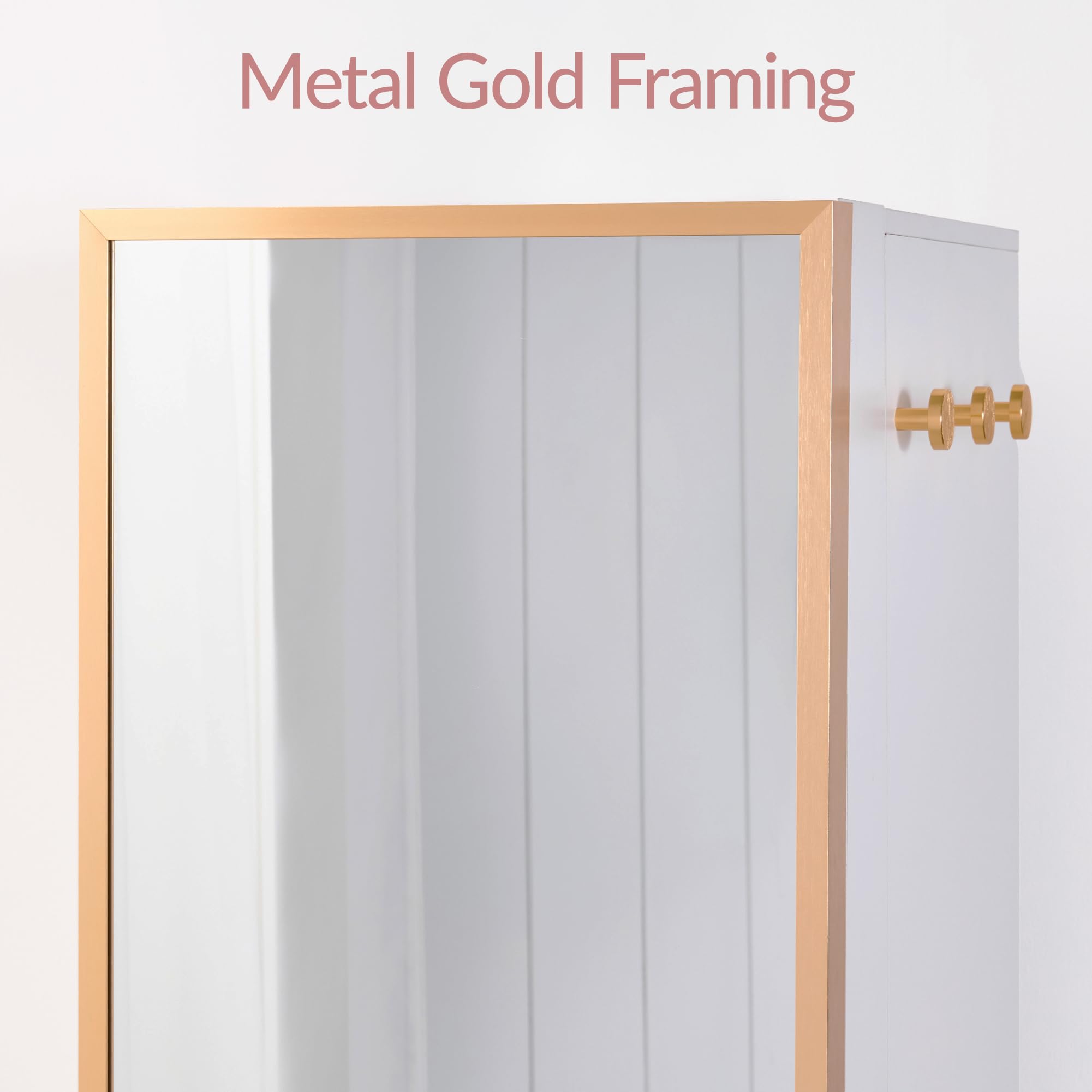 Best Choice Products Rotating Mirror w/Storage Cabinet, 360 Swivel Jewelry Armoire w/Full-Length Mirror, Gold Metal Frame Tower w/Cube Shelves, Built-In Jewelry Organizer & Hook - Gold