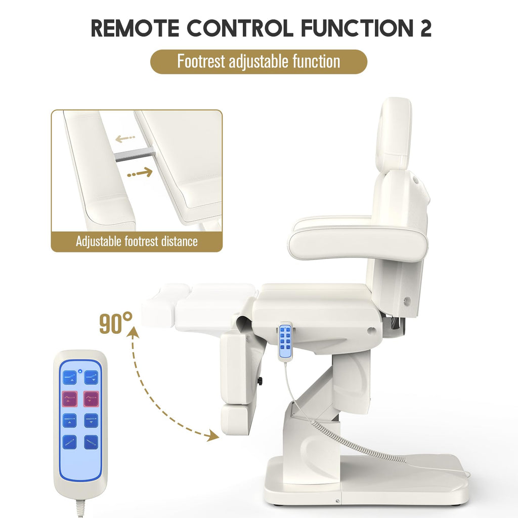 Dolonm 4 Motor Electric Chair/Bed, Aluminum Hydraulic System for Medical Treatment Exam, Facial, Spa, Eyelash, Tattoo, Podiatry Treatment Beauty Massage, Hand Remote Controlled Adjustable - White
