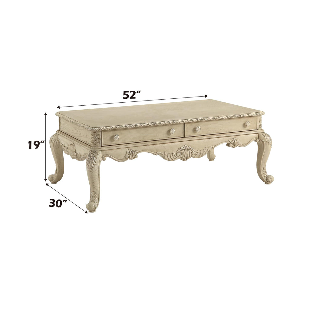 Acme Ragenardus 2-Drawer Wooden Top Storage Coffee Table in Antique White