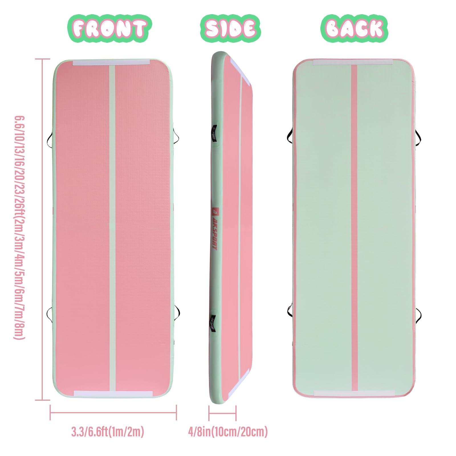 AKSPORT Inflatable Gymnatsics Mat Tumble Track 10ft 13ft 16ft 20ft 23ft Air Tumbling Mat with Air Pump for Home Use/Training/Cheerleading/Yoga