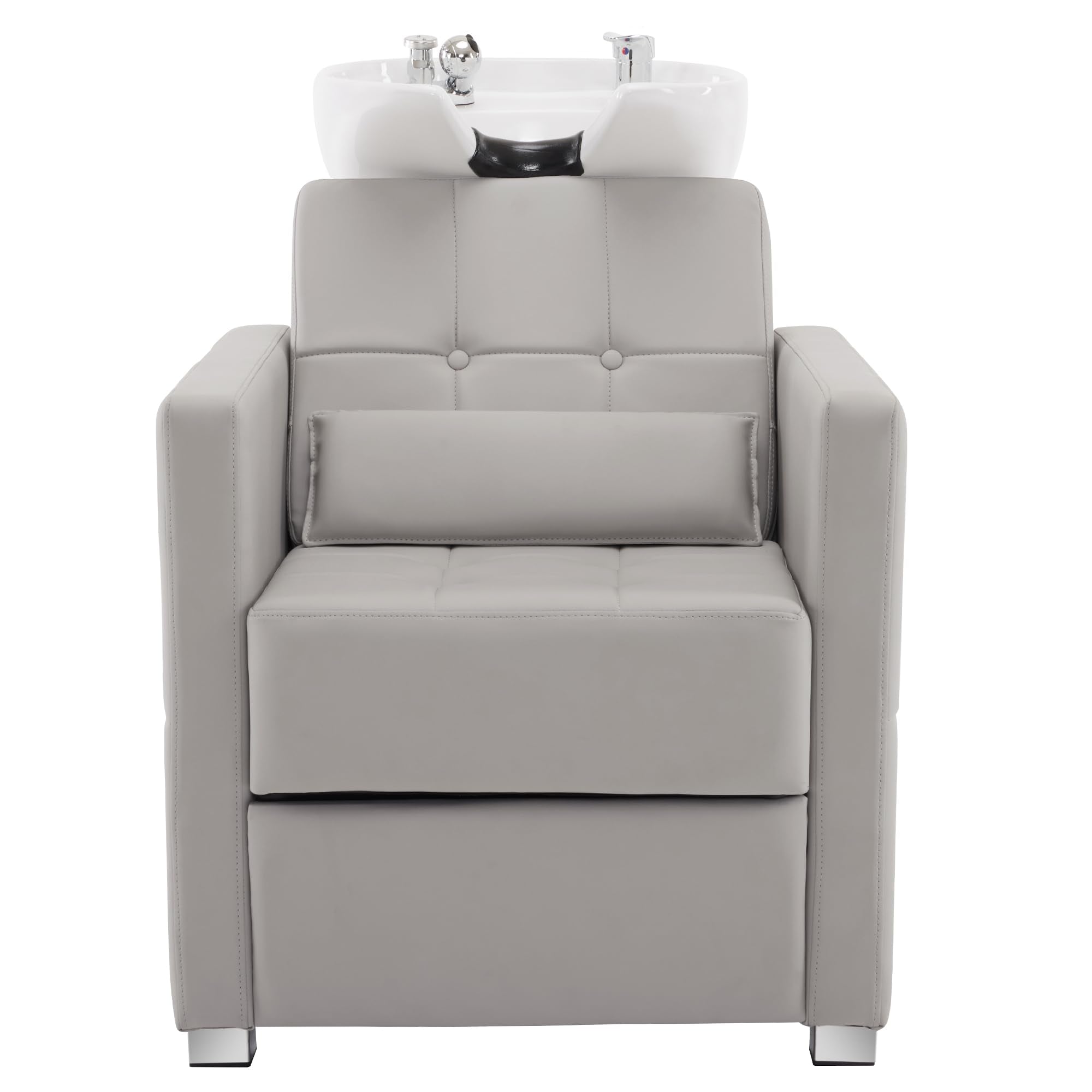 BarberPub Backwash Shampoo Station Chair, Adjustable Porcelain Ceramic Hair Wash Basin, Vacuum Breaker, Professional Shampoo Chair for Salon and Spa 9309 (Gray)