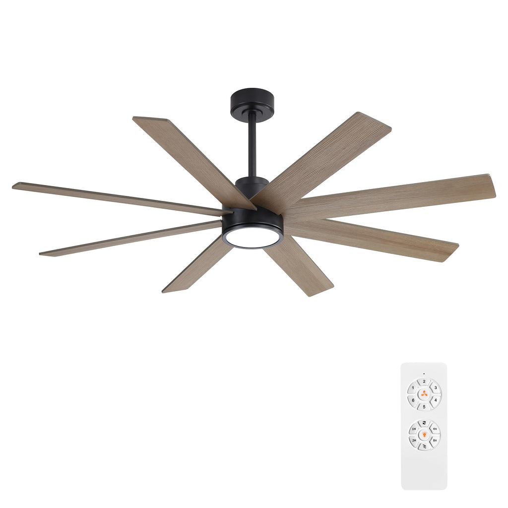 WINGBO 60" Large DC Ceiling Fans with Lights and Remote, 3 Downrods, 8 Plywood Blades, 6-Speeds Reversible DC Motor, 3CCT, Indoor Ceiling Fan for Bedroom Living Room Patio, Black and Gray