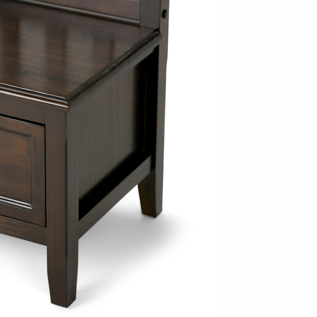 SIMPLIHOME Burlington Entryway Storage Bench - 42 inch Wide Solid Wood Storage Seat with Drawers in Mahogany Brown, Transitional Bench for Entryway or Living Room with Bronze Handles and Tapered Legs