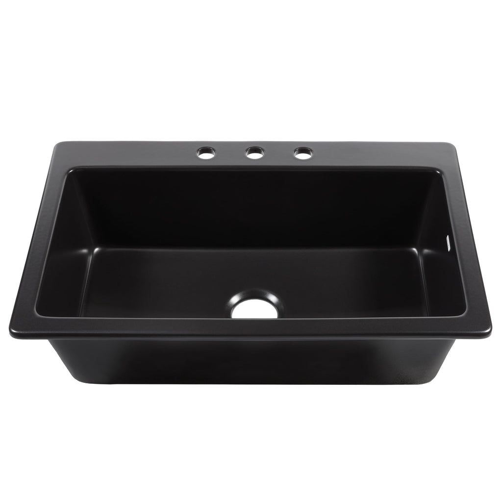 Sinkology Jackson Matte Black Fireclay Drop-In Kitchen Sink - 33 Inch Single Bowl - SureFire Fireclay Won't Chip, Crack, or Stain - 3-Hole - Sinkology Everyday Warranty - Fits 36 Inch Cabinet