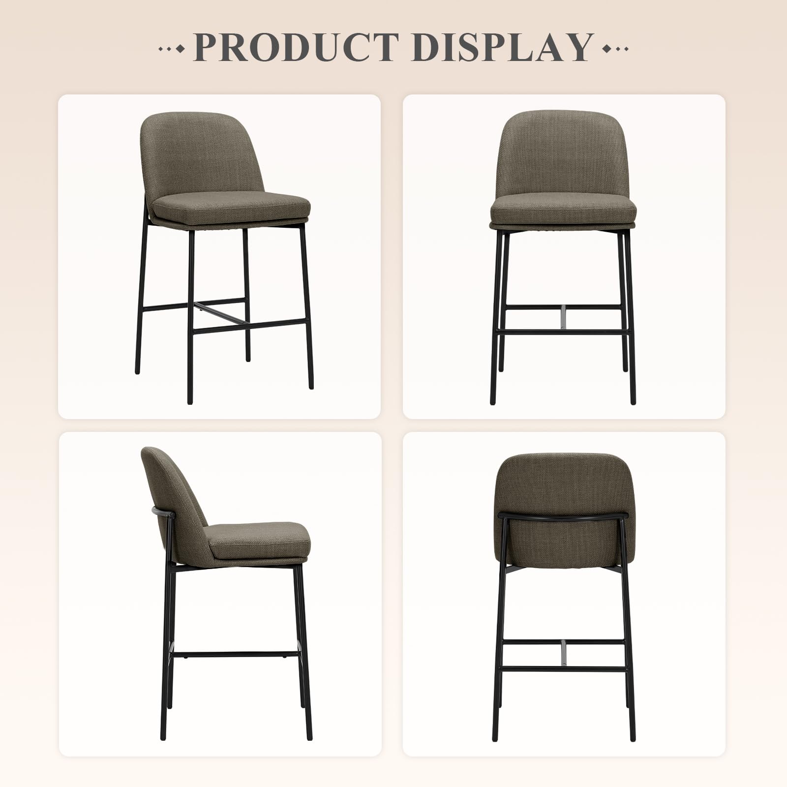 COLAMY Counter Height Bar Stools Set of 4, 25 Inch Modern Fabric Kitchen Island Stools with Back, Upholstered Counter Barstools Armless Bar Chairs with Metal Legs for Island Dining Room Bar,Brown