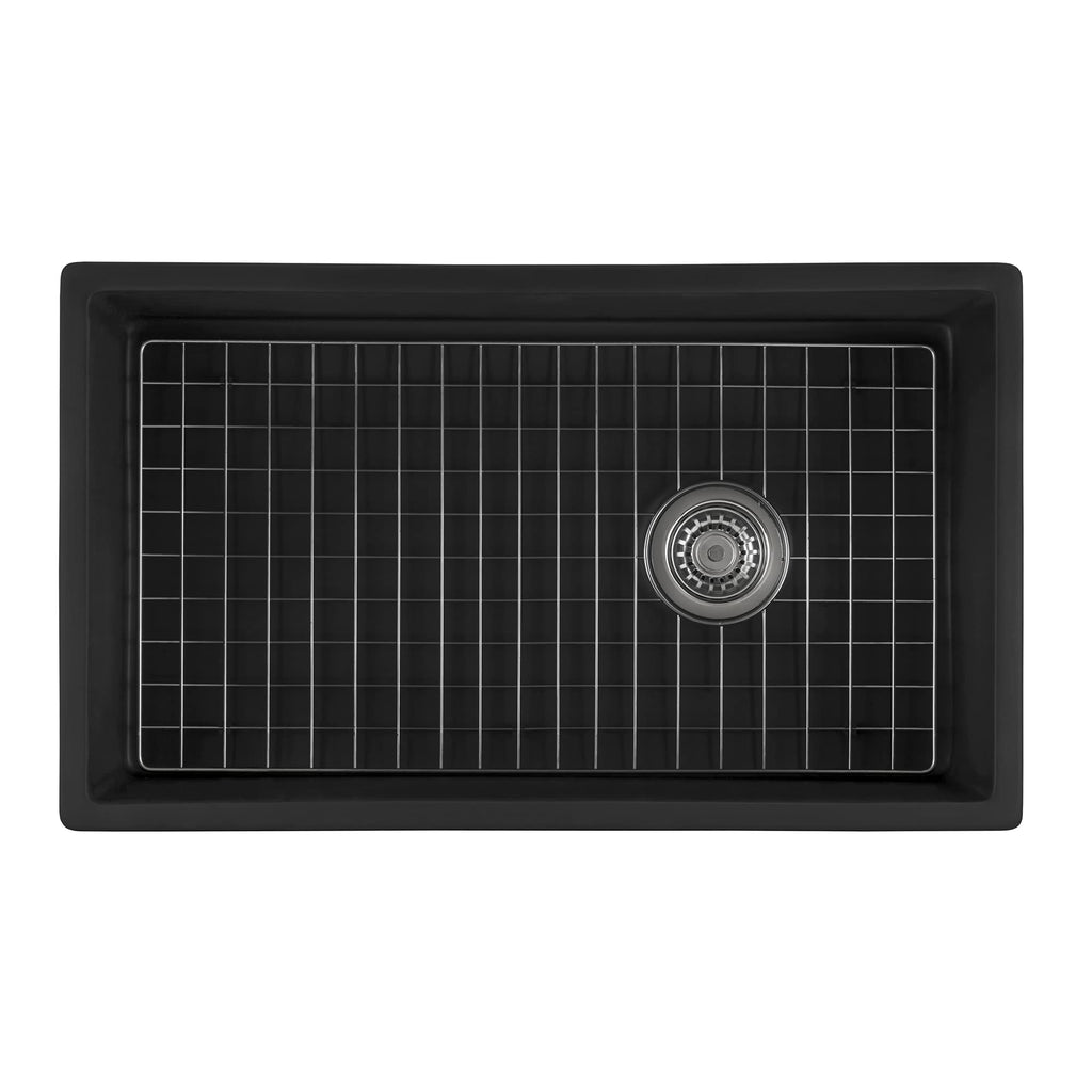 Ruvati 30-inch Matte Black Fireclay Modern Farmhouse Offset Drain Kitchen Sink Single Bowl - RVL4018MBK
