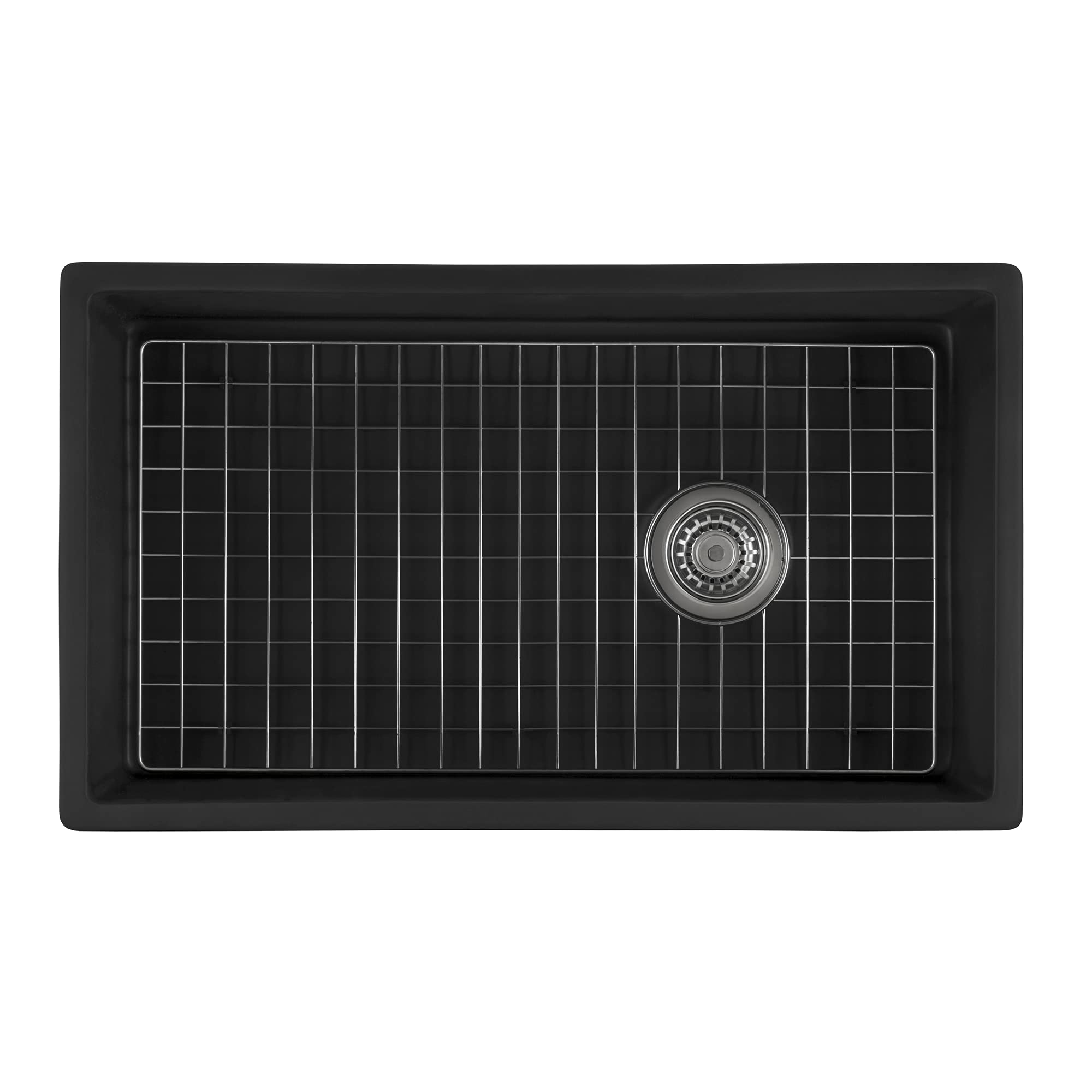 Ruvati 30-inch Matte Black Fireclay Modern Farmhouse Offset Drain Kitchen Sink Single Bowl - RVL4018MBK