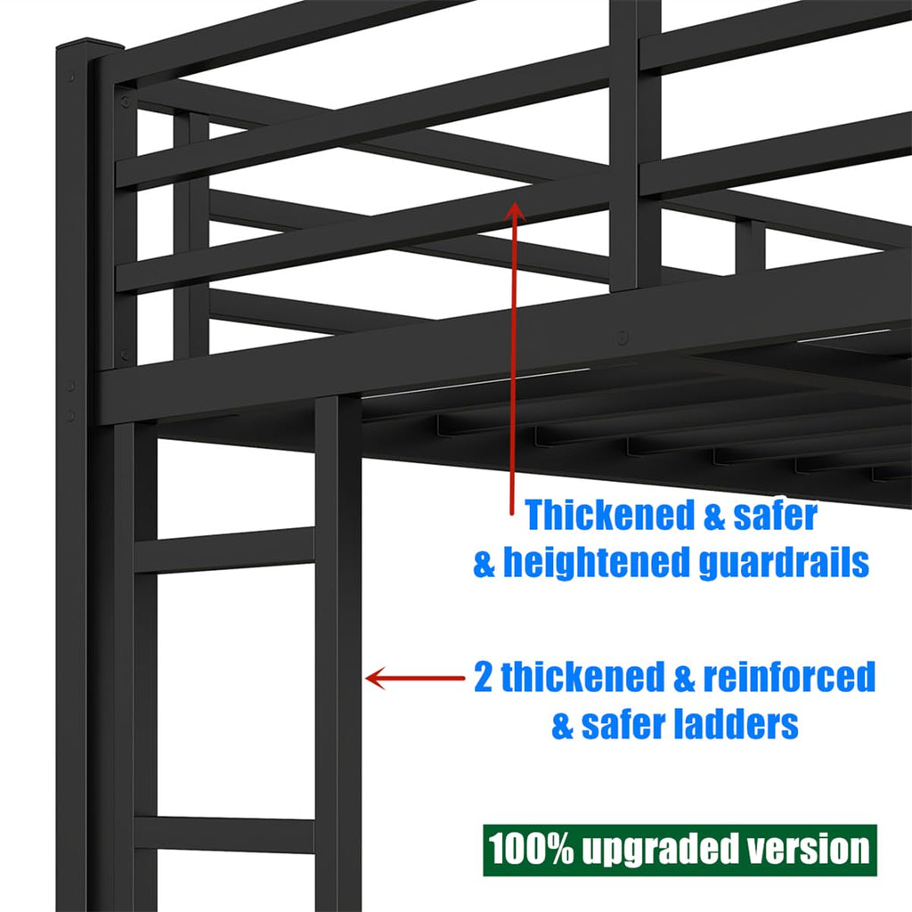 LEEKAF Stronger & Higher Quality Heavy Duty Steel Twin XL Over Queen Bunk Bed, Safer More Stable Thickened Metal Bunk Queen Bed with Enhanced Legs & Slats (Faster Assembly)