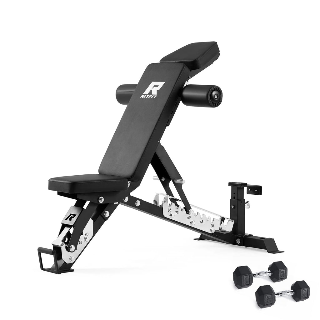 RitFit 3-Section Adjustable Weight Bench, 1600LBS Capacity Workout Bench for Home Gym, 21 Levels Incline Decline Bench Press with Thickened Padding, Foldable Exercise Equipment for Strength Training
