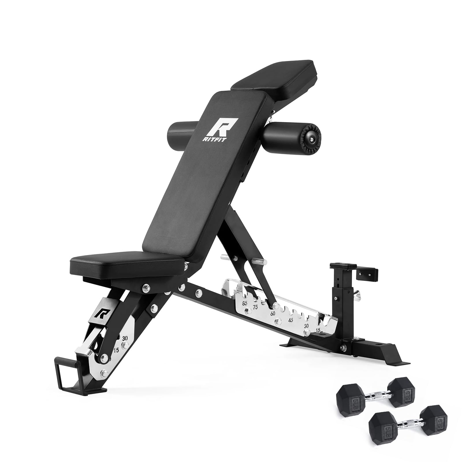 RitFit 3-Section Adjustable Weight Bench, 1600LBS Capacity Workout Bench for Home Gym, 21 Levels Incline Decline Bench Press with Thickened Padding, Foldable Exercise Equipment for Strength Training