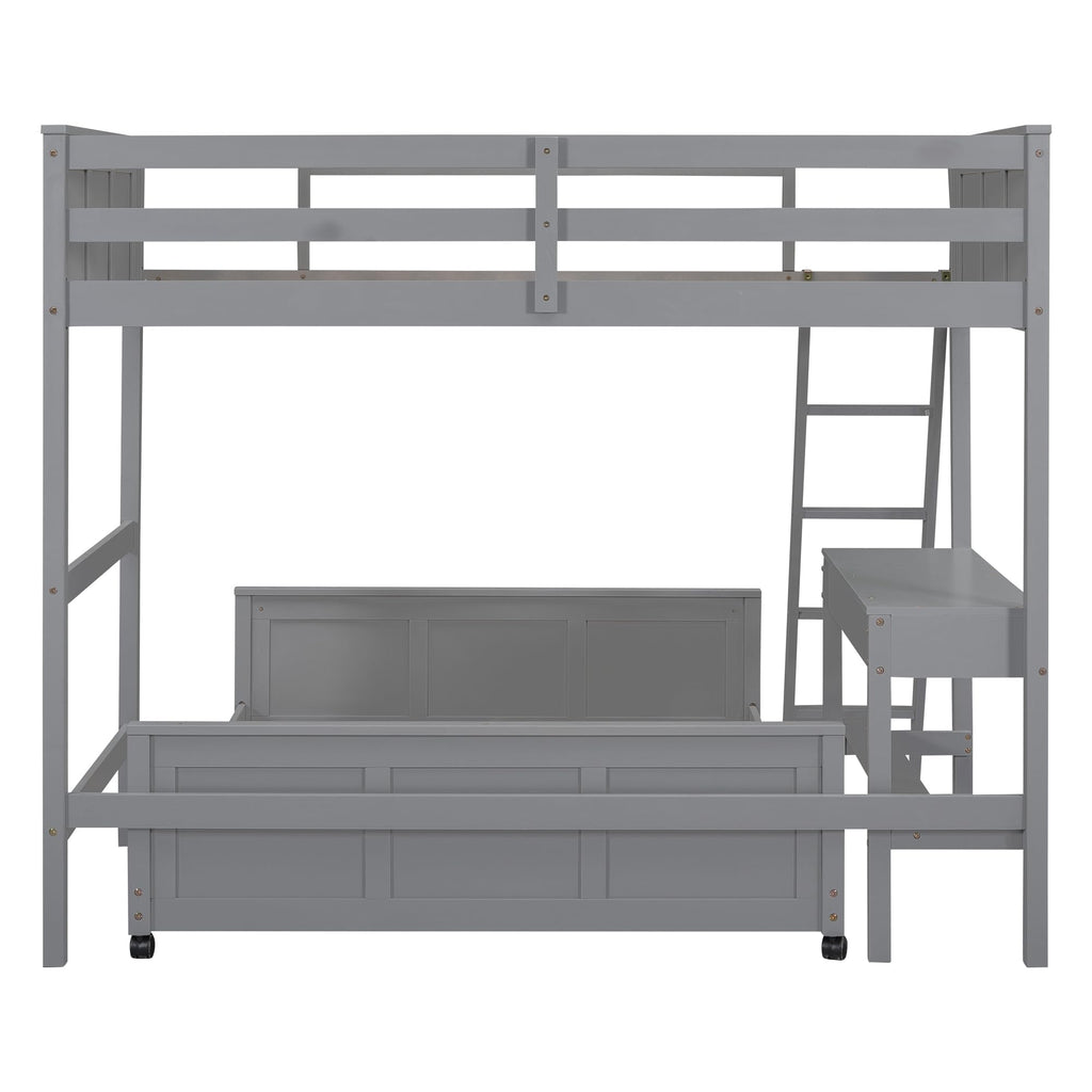Merax Twin Over Full Bunk Bed with Desk,Wood Loft Bed Frame Saving Space for Boys,Girls,Teens,Grey