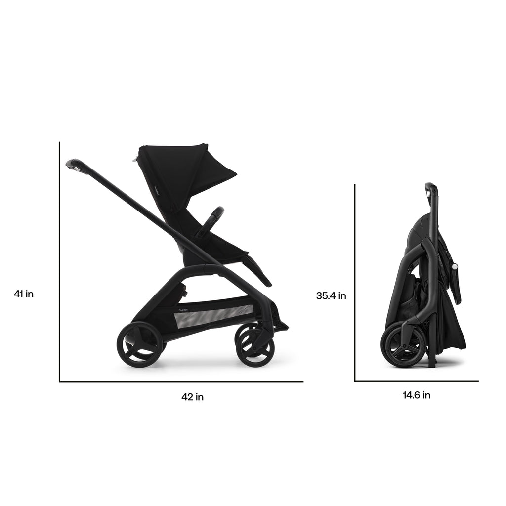Bugaboo Dragonfly City Stroller - Lightweight Compact Baby Stroller with One Hand Easy Fold in Any Position, Full Suspension, XL Underseat Basket - Midnight Black