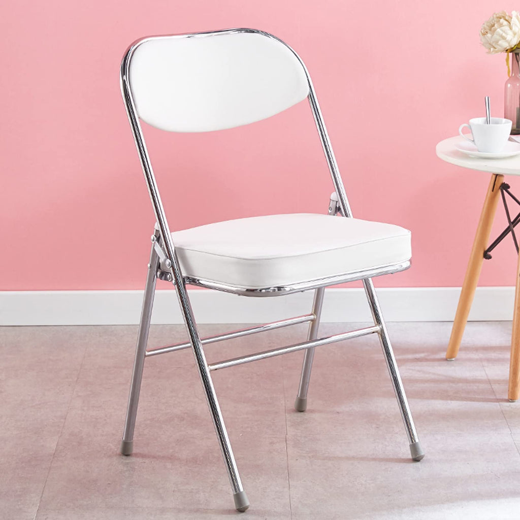 Folding Chairs Indoor-Easy To Clean Visitor Conference Temporary Seat Foldable Chairs Pu Seat-Patio Chairs Metal Frame Foldable Chair For Desk Home Garden Office Computer Desk Stool (White X1)