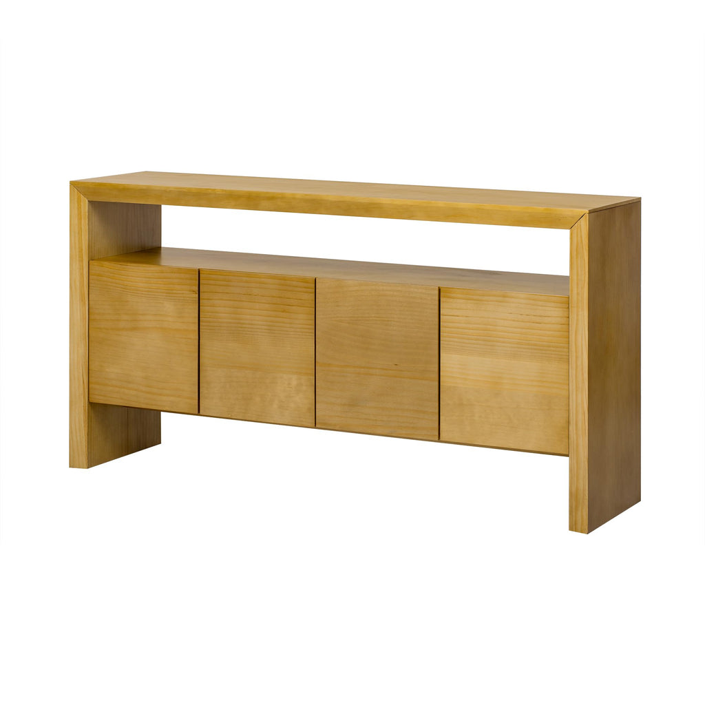 GDFStudio 60" Modern Buffet Cabinet with 4 Doors and Open Shelf, Solid Wood Veneer Sideboard Cabinet Credenza Storage Console Table for Kitchen Dining Room Living Room Entryway Coffee Bar, Natural