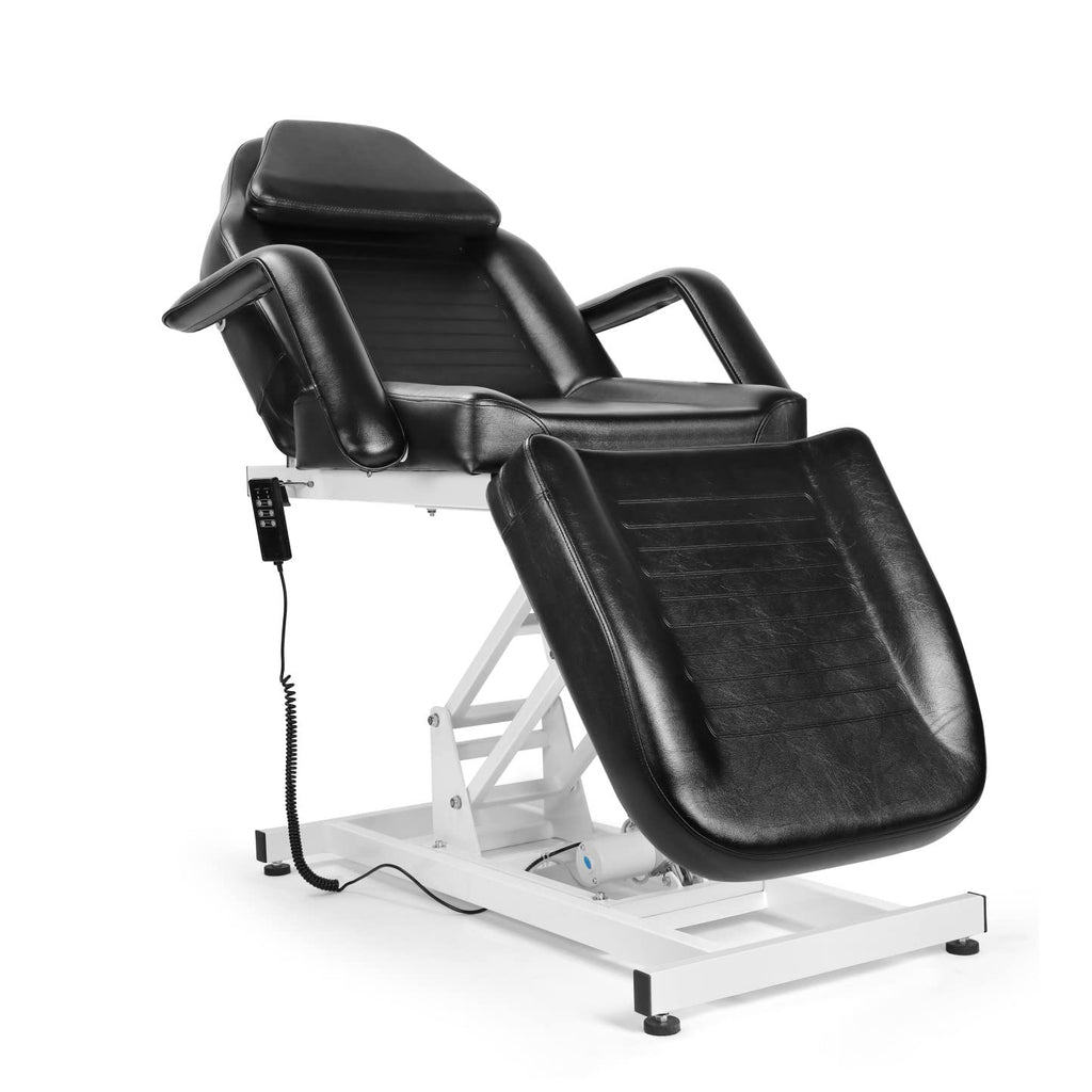 Salonsunny Electtric Salon Beauty Bed Chair Black Round Base Hydraulic Pump All Purpose Styling Chair Barbering Reclining Spa Massage Equipment