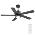 WINGBO 48 Inch DC Ceiling Fan with Lights and Remote Control, 5 Carved Solid Wood Blades, 6-Speed Noiseless Reversible DC Motor, Indoor Ceiling Fan in Matte Black Finish with Black Blades