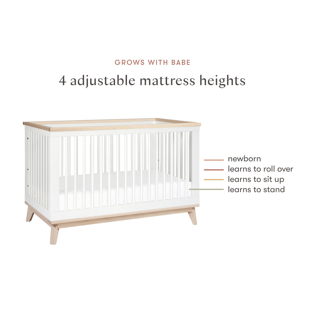 Babyletto Scoot 3-in-1 Baby Crib Convertible to Wooden Toddler Bed, Daybed - GREENGUARD Gold Certified - Easy Assembly, Made of 100% Solid Wood - Includes Toddler Conversion Kit - White/Washed Natural