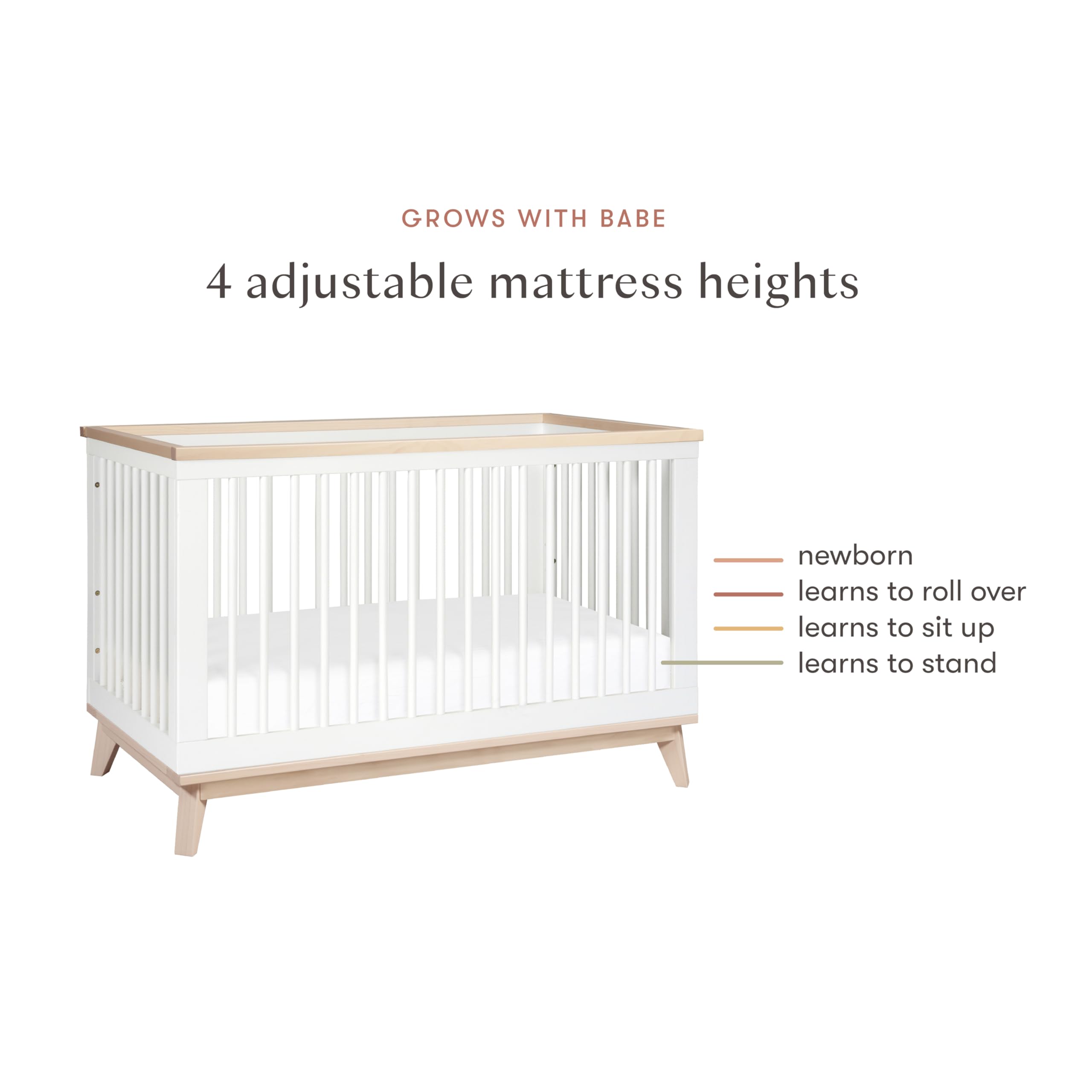 Babyletto Scoot 3-in-1 Baby Crib Convertible to Wooden Toddler Bed, Daybed - GREENGUARD Gold Certified - Easy Assembly, Made of 100% Solid Wood - Includes Toddler Conversion Kit - White/Washed Natural
