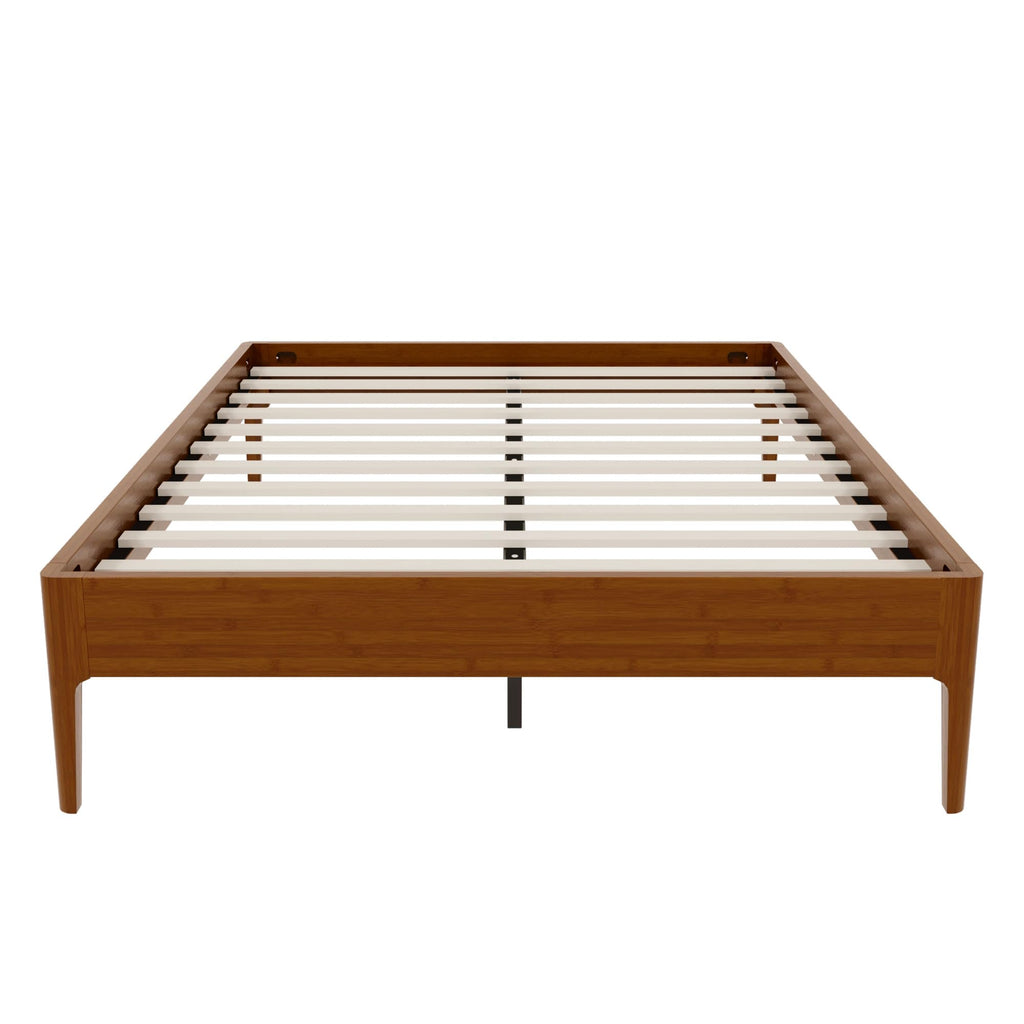 Merax Full Size Solid Dry Bamboo Wood Platform Bed, Mid-Century Minimalist 15" High Bed Frame with Wood Slat Metal Support, No Box Spring Needed, Easy Assembly (No Headboard), Brown