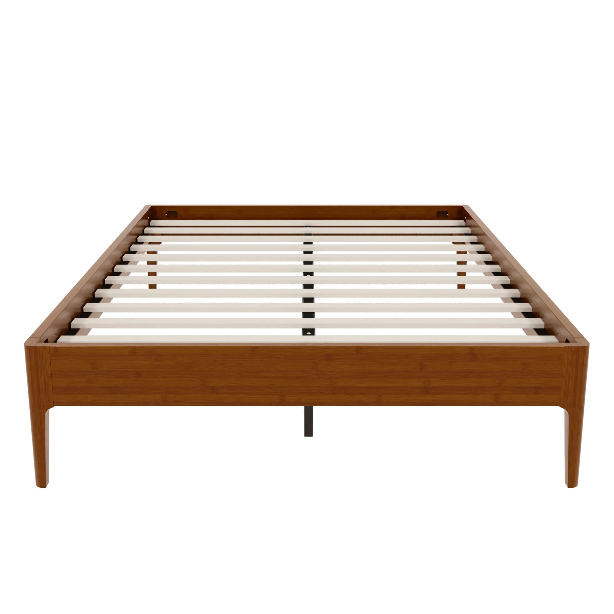 Merax Full Size Solid Dry Bamboo Wood Platform Bed, Mid-Century Minimalist 15" High Bed Frame with Wood Slat Metal Support, No Box Spring Needed, Easy Assembly (No Headboard), Brown