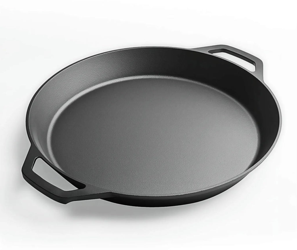 LI-GELISI 24-inch cast iron frying pan with dual auxiliary handles, nitrogen-treated for rust resistance, suitable for stoves/grills/campfires, heavy-duty outdoor cooking pan
