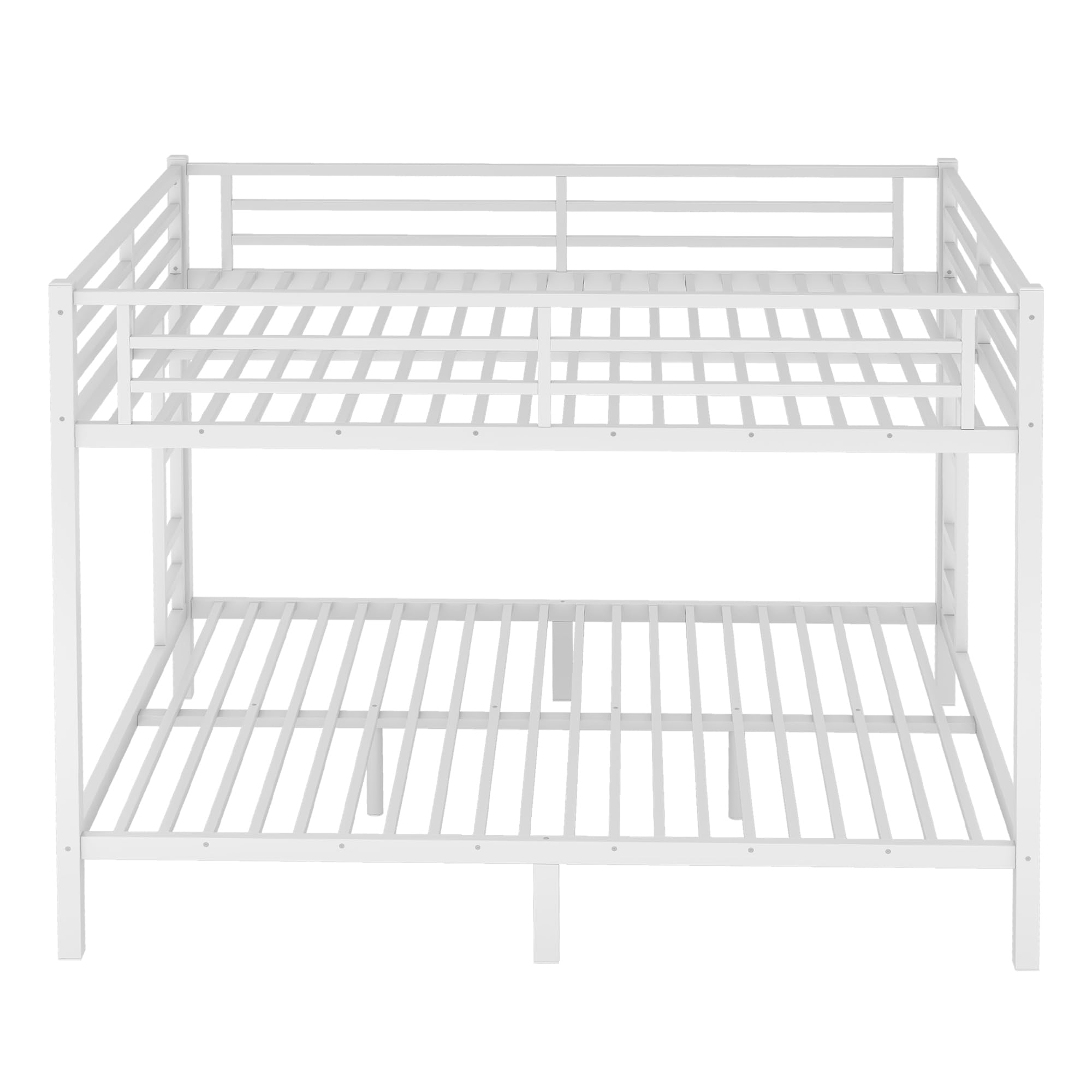 Queen Over Queen Bunk Bed for Adults, Teens, Heavy Duty Bunk Beds with 2 Ladder and Safety Guardrails, Adults Bunk Beds with Noise-Reducing Rubber Stoppers, Easy Assemble, White