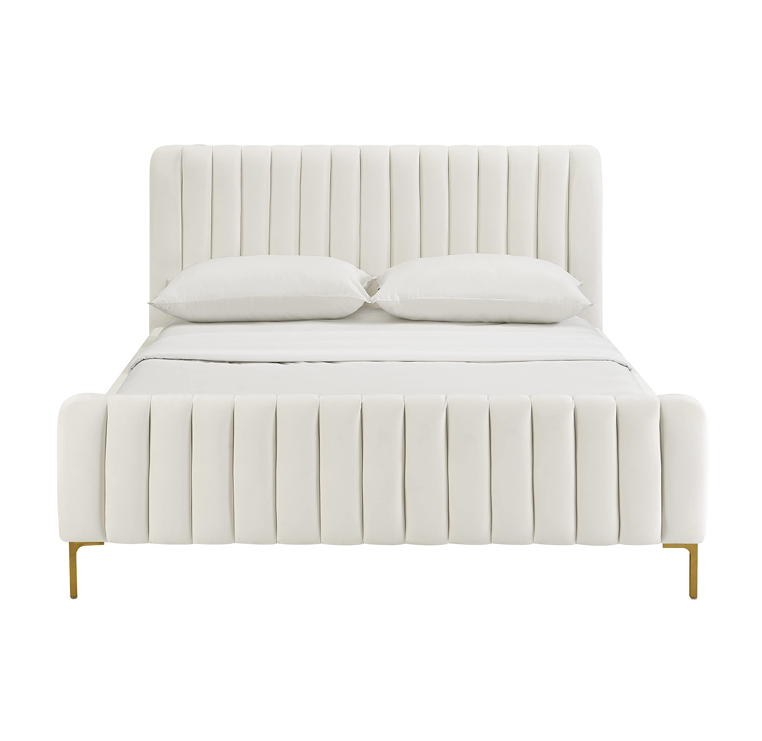 Tov Furniture Angela Velvet Bed in Full (Cream)