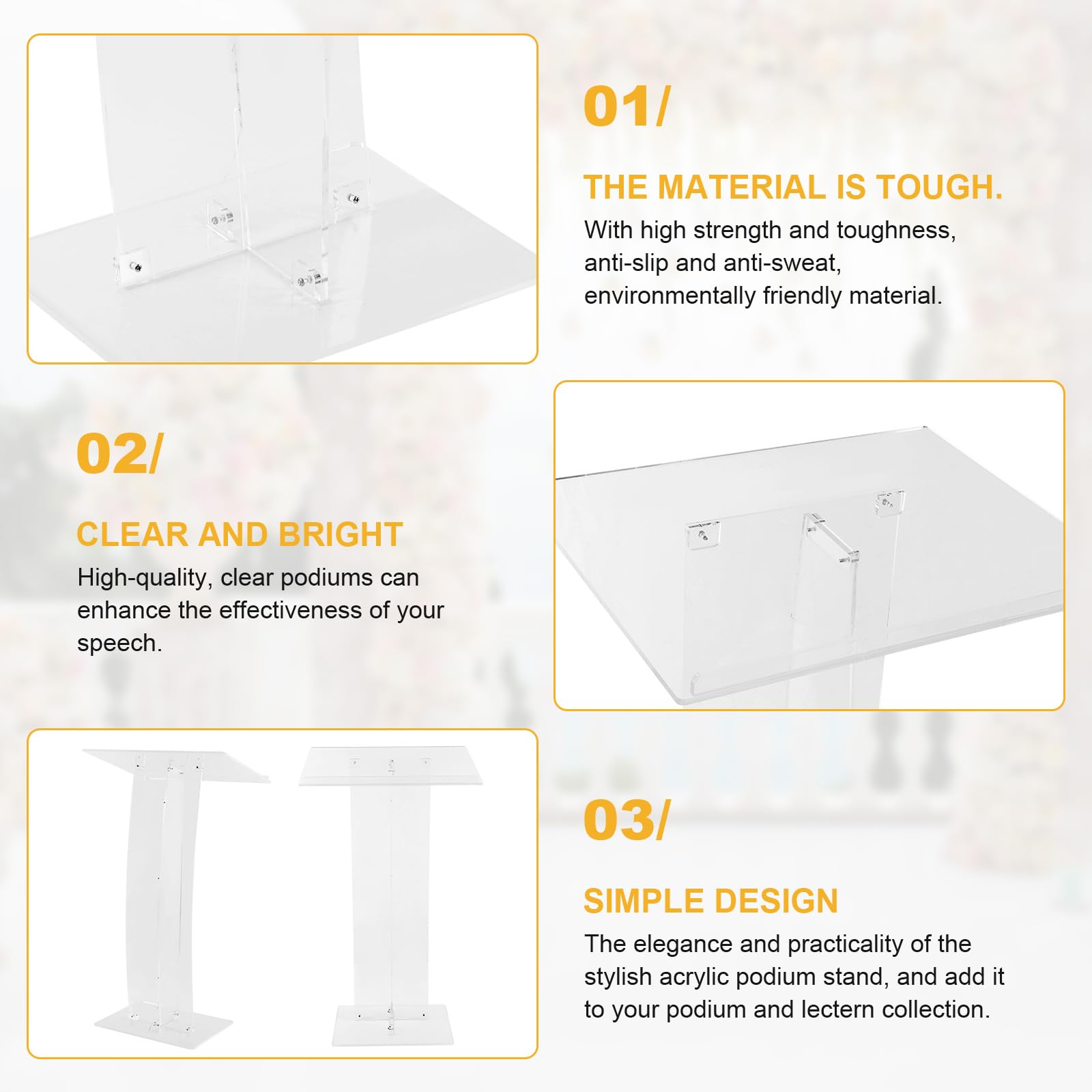 Generic 43.31 Inch Acrylic Clear Conference Presentation Pulpit Transparent Churches Lecterns Presentation Podiums for Classroom/Wedding/Conference/Lecture/Concert