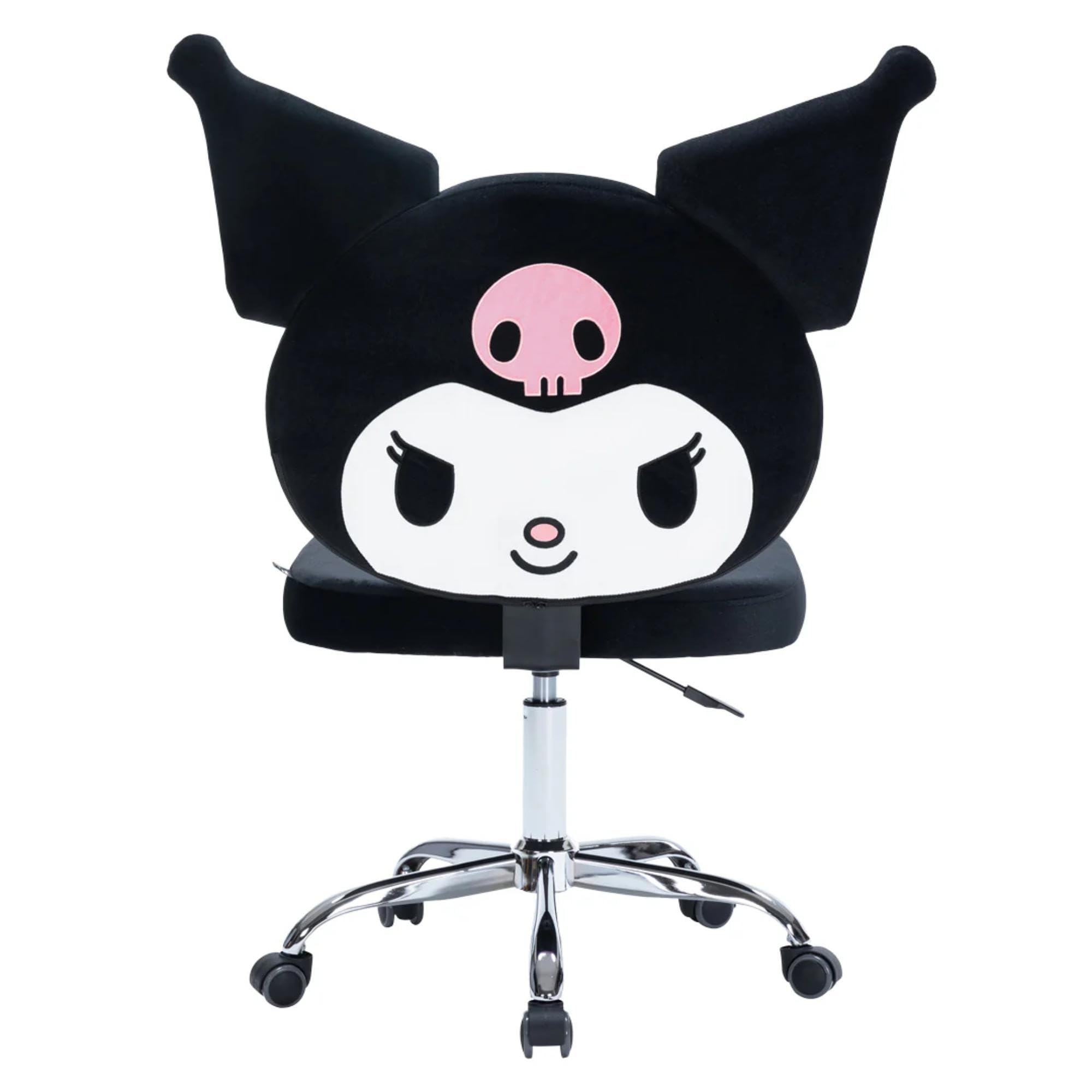 Impressions Vanity Kuromi Swivel Vanity Chair with Wheels | Adjustable Height Silver Metallic Base 360-Degree Spin Armless Padded Cute Velvet Makeup Vanity Chair | Cute Desk Chair for Bedroom, Black