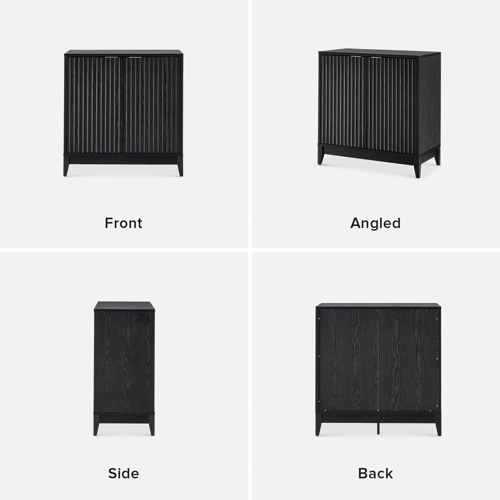 mopio Brooklyn Fluted Storage Cabinet, Modular Accent Buffet Sideboard with Adjustable Shelf, FSC Certified 50lb Load Modern Farmhouse Wood Credenza for Dining, Living Room, Entryway (Black, Single)