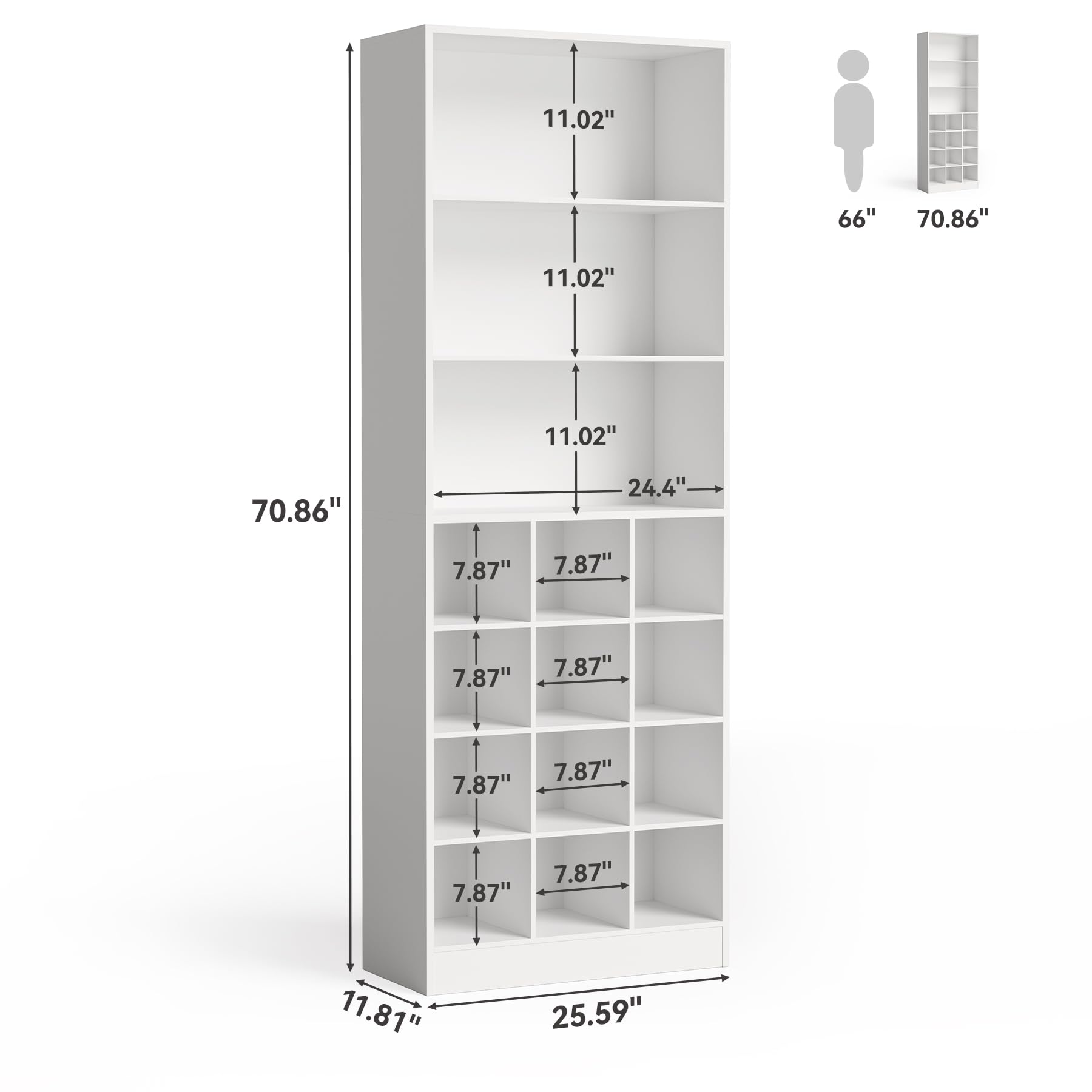LITTLE TREE Tall Shoe Cabinet, Free Standing 24-Pair Organizer, 7-Tier Shelf + Side Hooks, Space-Saving Storage for Entryway, Hallway, for Shoes, Boots & Accessories, (2, White)