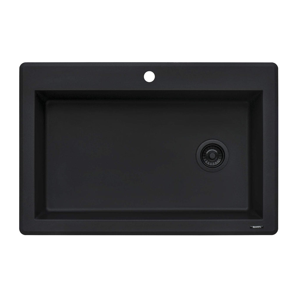 Ruvati Midnight Black Granite Composite 33 in. x 22 in. Single Bowl Drop-in Topmount Kitchen Sink RVG1033BK