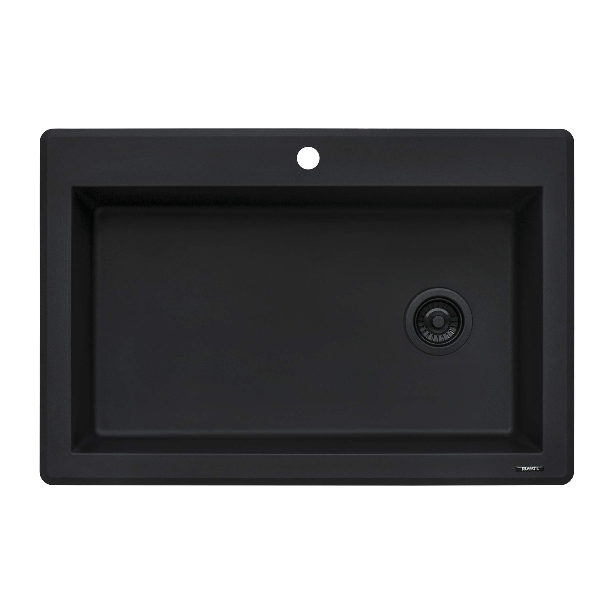 Ruvati Midnight Black Granite Composite 33 in. x 22 in. Single Bowl Drop-in Topmount Kitchen Sink RVG1033BK