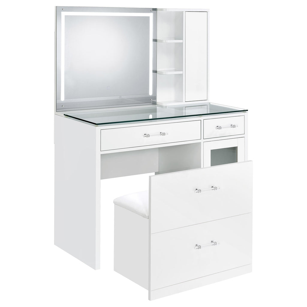 Coaster Home Furnishings Flora 2-Drawer Vanity Set with Led Mirror White High Gloss