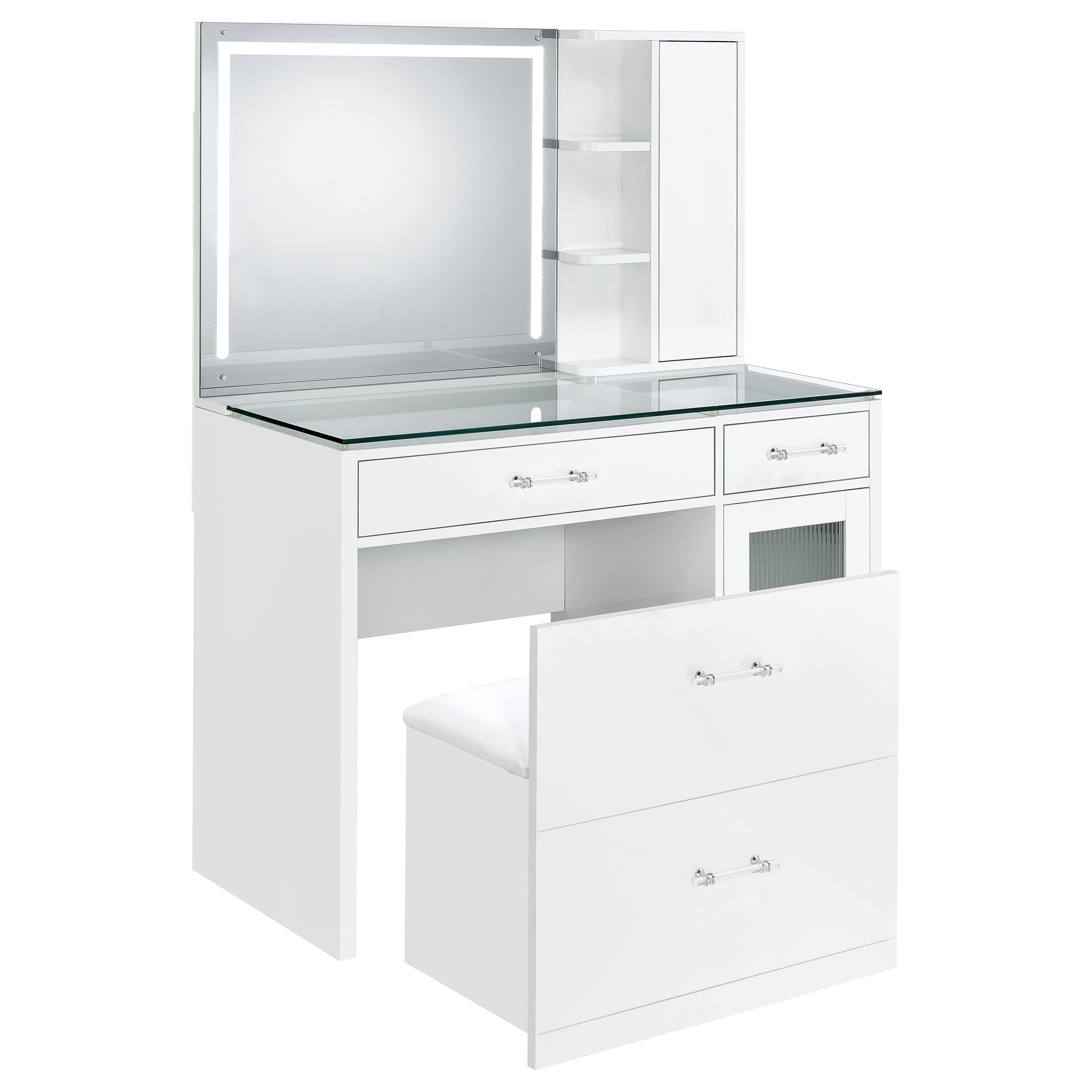 Coaster Home Furnishings Flora 2-Drawer Vanity Set with Led Mirror White High Gloss